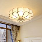 Scalloped/Bowl/Flower Frosted Glass Flush Mount Light Vintage 3 Lights Bedroom Ceiling Light in Brass