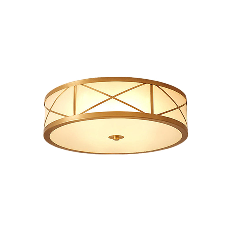 Scalloped/Bowl/Flower Frosted Glass Flush Mount Light Vintage 3 Lights Bedroom Ceiling Light in Brass