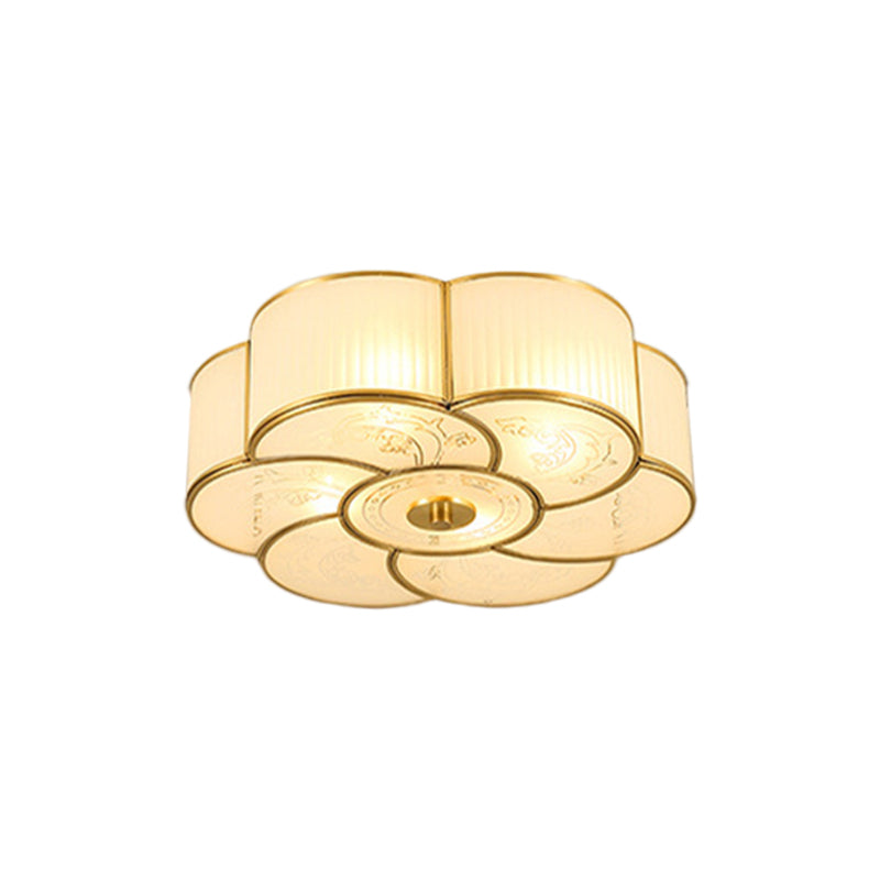 Scalloped/Bowl/Flower Frosted Glass Flush Mount Light Vintage 3 Lights Bedroom Ceiling Light in Brass