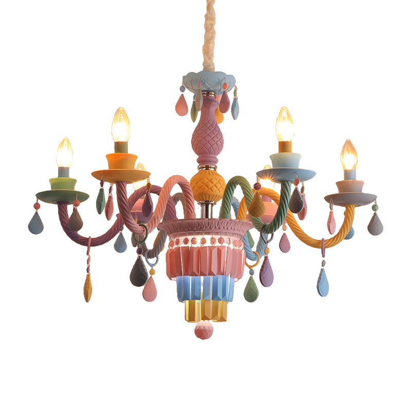Nursing Room Foyer Candle Pendant Light Glass Kids Multi-Color Chandelier with Teardrop