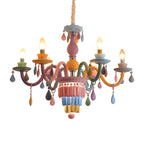 Nursing Room Foyer Candle Pendant Light Glass Kids Multi-Color Chandelier with Teardrop