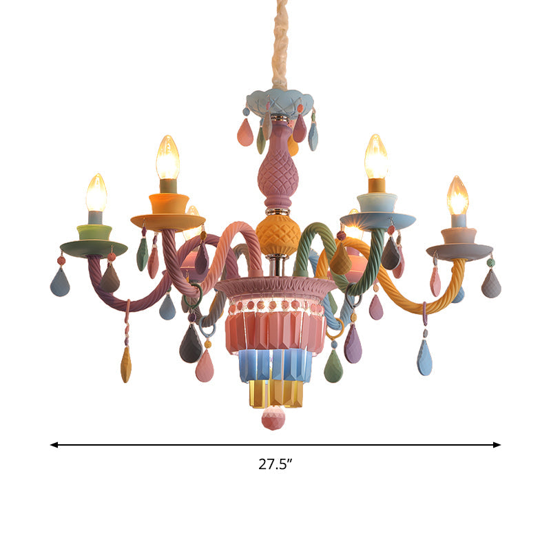 Nursing Room Foyer Candle Pendant Light Glass Kids Multi-Color Chandelier with Teardrop