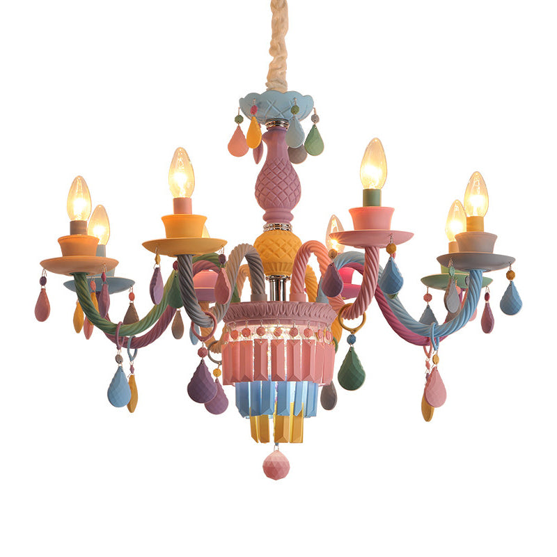Nursing Room Foyer Candle Pendant Light Glass Kids Multi-Color Chandelier with Teardrop