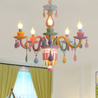 Nursing Room Foyer Candle Pendant Light Glass Kids Multi-Color Chandelier with Teardrop