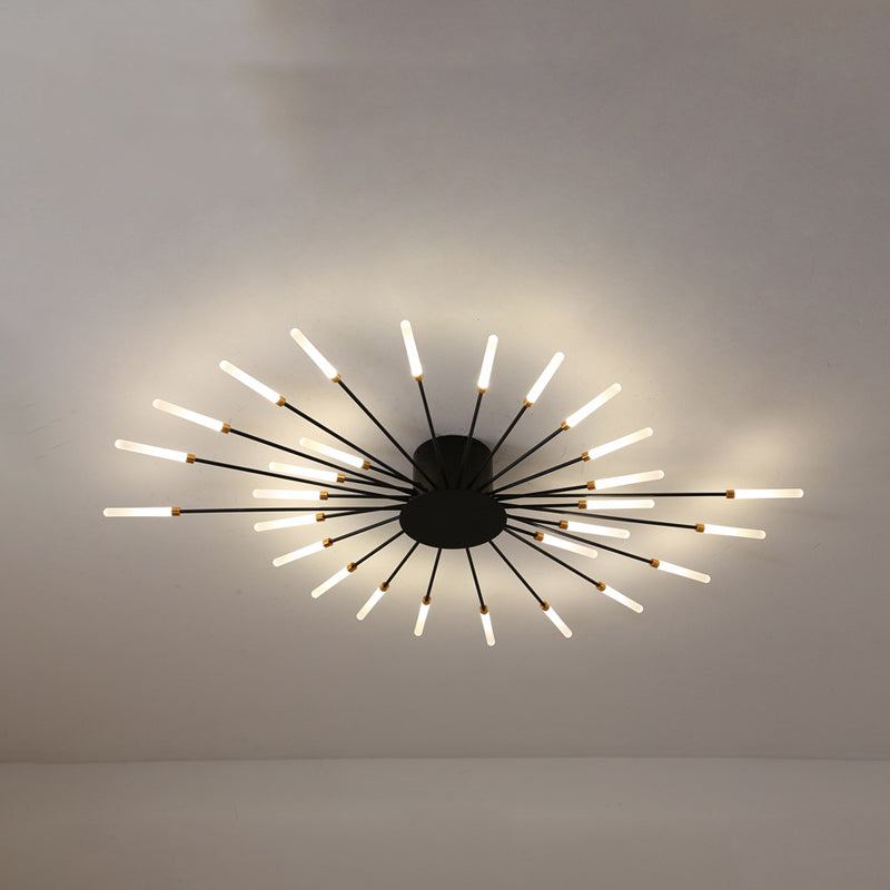 Black/Gold Burst Ceiling Light Fixture Contemporary 12/18/28 Lights Acrylic LED Semi Flush Mounted Lamp for Bedroom