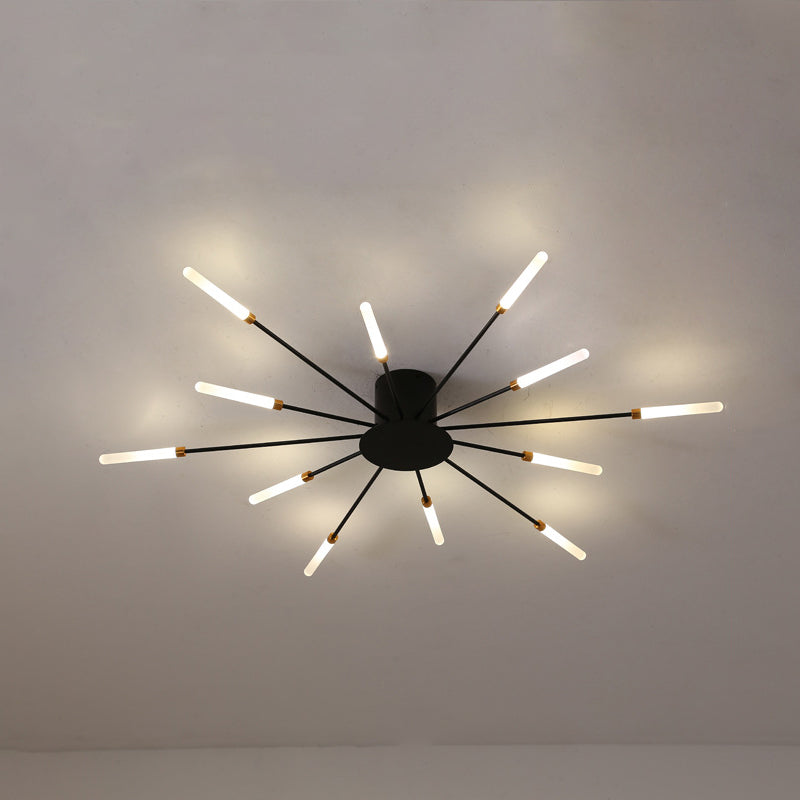 Black/Gold Burst Ceiling Light Fixture Contemporary 12/18/28 Lights Acrylic LED Semi Flush Mounted Lamp for Bedroom