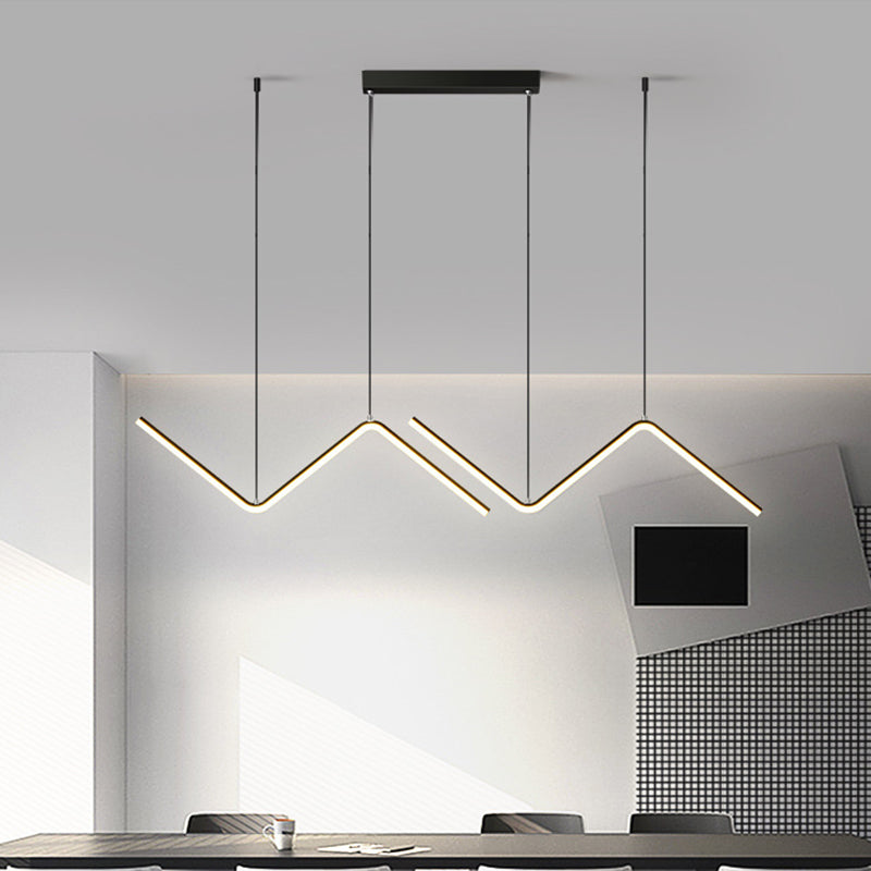 Zigzag Pendant Light Fixture Minimalism Aluminum Dining Room LED Ceiling Light in Black/Gold