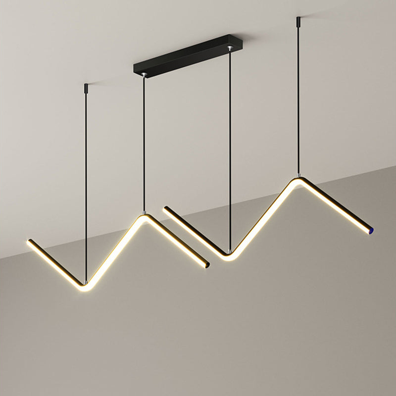 Zigzag Pendant Light Fixture Minimalism Aluminum Dining Room LED Ceiling Light in Black/Gold