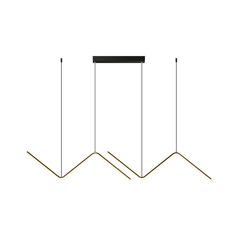 Zigzag Pendant Light Fixture Minimalism Aluminum Dining Room LED Ceiling Light in Black/Gold
