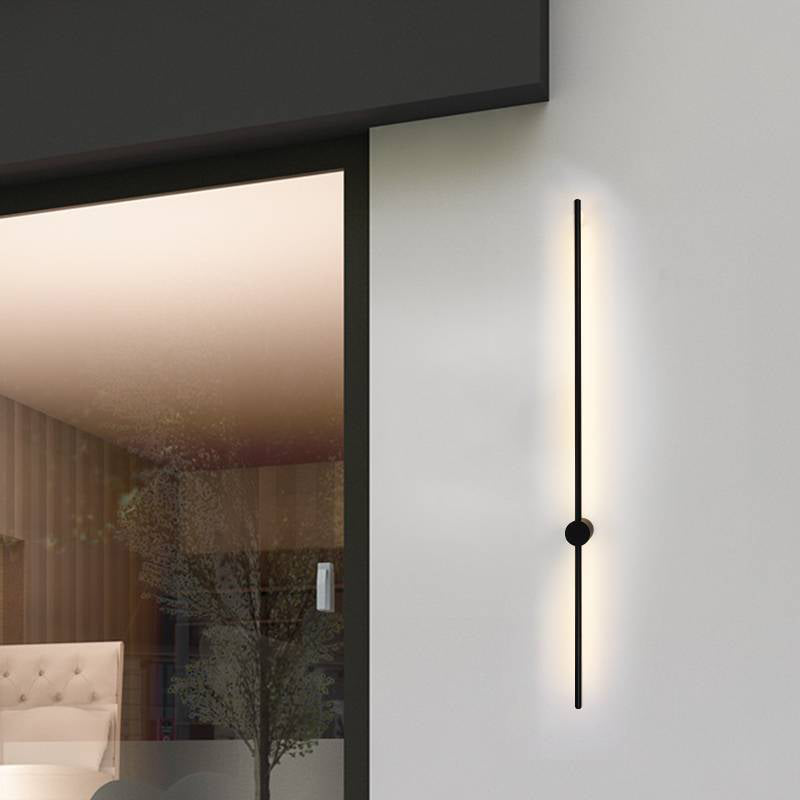 Black Slim Rod Sconce Lighting Minimalist 23.5"/31.5"/47" High LED Metal Wall Mounted Lamp for Bedroom