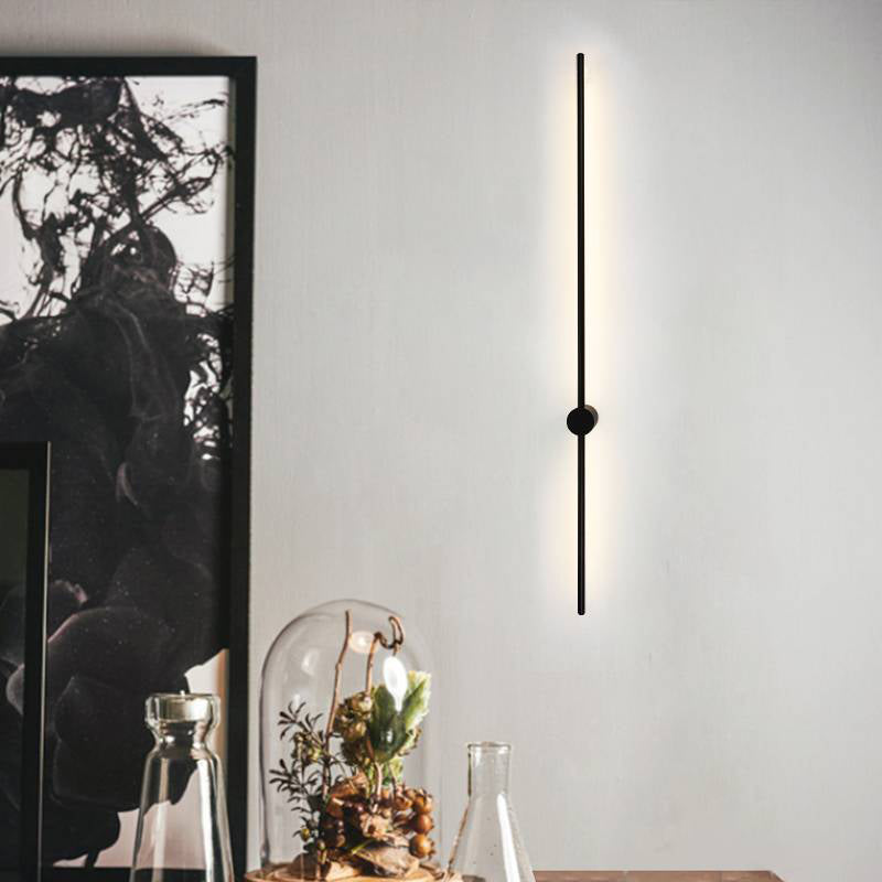 Black Slim Rod Sconce Lighting Minimalist 23.5"/31.5"/47" High LED Metal Wall Mounted Lamp for Bedroom