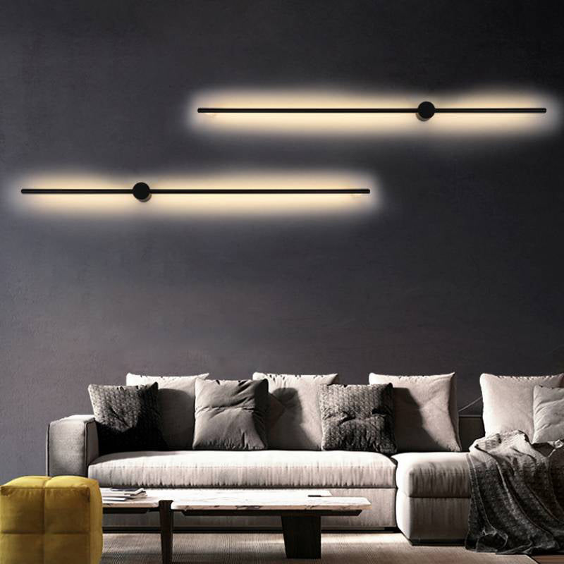 Black Slim Rod Sconce Lighting Minimalist 23.5"/31.5"/47" High LED Metal Wall Mounted Lamp for Bedroom