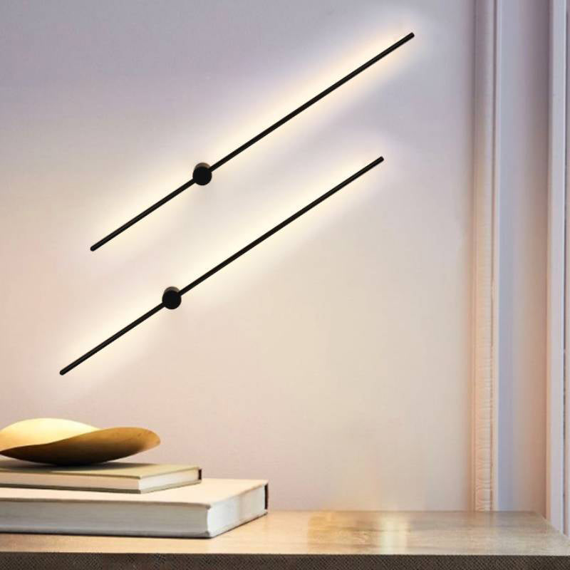 Black Slim Rod Sconce Lighting Minimalist 23.5"/31.5"/47" High LED Metal Wall Mounted Lamp for Bedroom