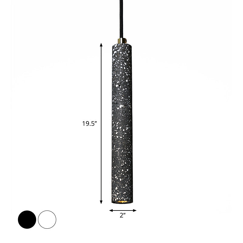 Terrazzo Flute Pendulum Light Nordic 10"/19.5" Tall LED Bistro Hanging Pendant in White/Black