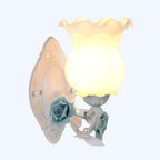 Pink/Green/Blue 1-Light Wall Sconce American Garden Frosted White Glass Floral Wall Mounted Light