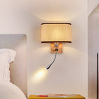 Flexible Spotlight Bedside Reading Light Fabric Single Nordic Wall Lamp with Oval Fabric Shade in Beige/Flaxen/Champagne