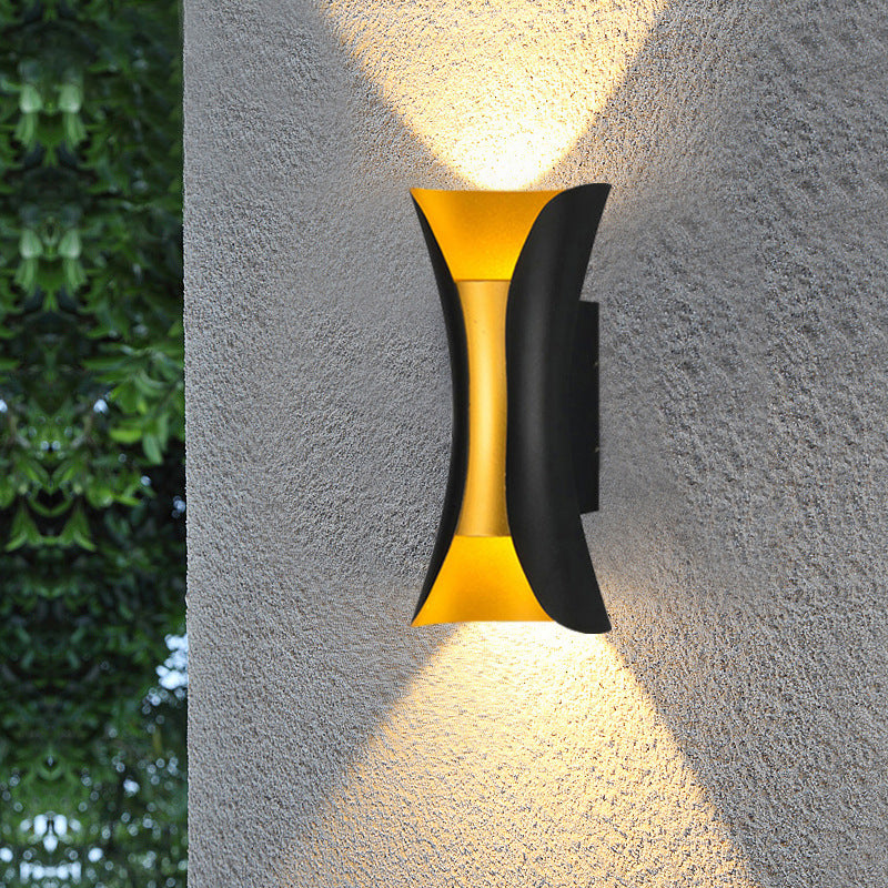 Small/Large Flared LED Wall Sconce Modern Metal 2 Bulbs Black/White/White-Gold Up Down Light for Terrace
