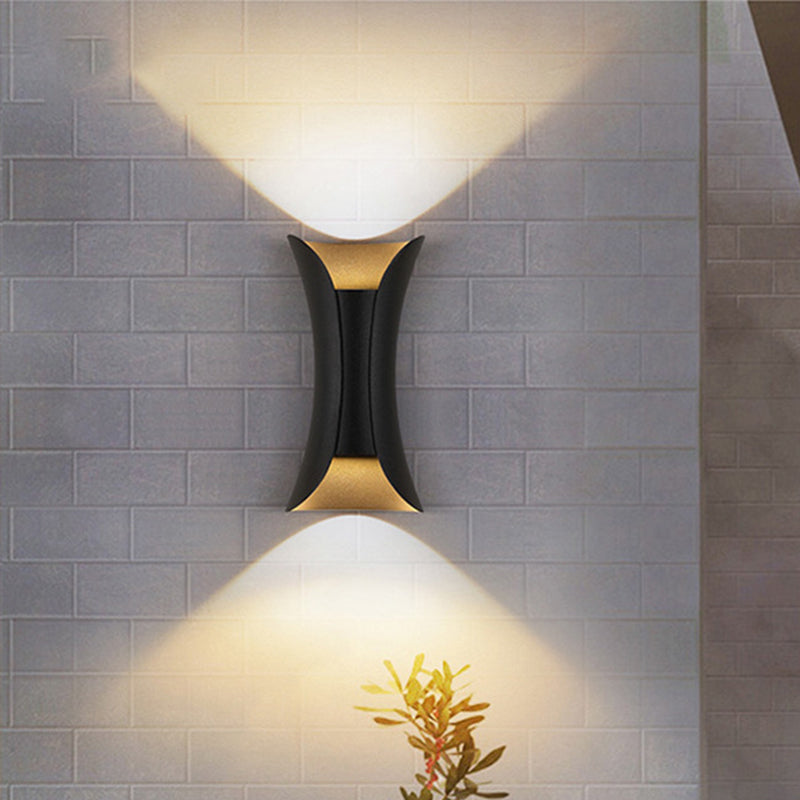 Small/Large Flared LED Wall Sconce Modern Metal 2 Bulbs Black/White/White-Gold Up Down Light for Terrace