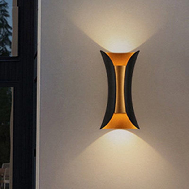 Small/Large Flared LED Wall Sconce Modern Metal 2 Bulbs Black/White/White-Gold Up Down Light for Terrace