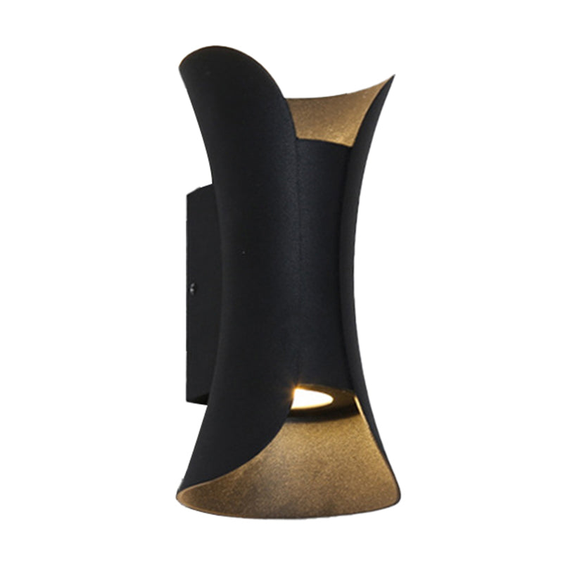 Small/Large Flared LED Wall Sconce Modern Metal 2 Bulbs Black/White/White-Gold Up Down Light for Terrace