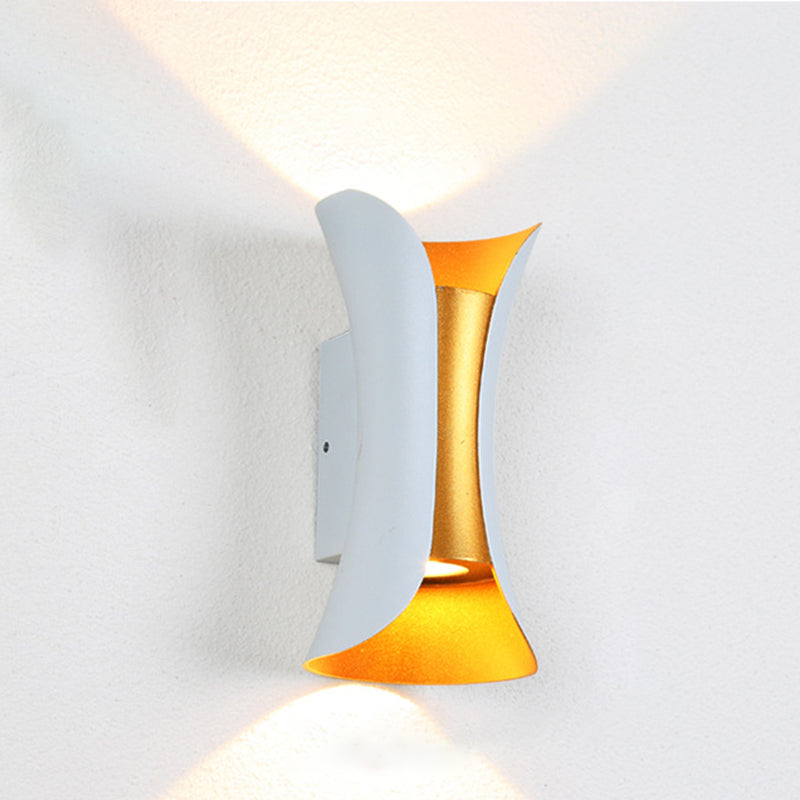 Small/Large Flared LED Wall Sconce Modern Metal 2 Bulbs Black/White/White-Gold Up Down Light for Terrace
