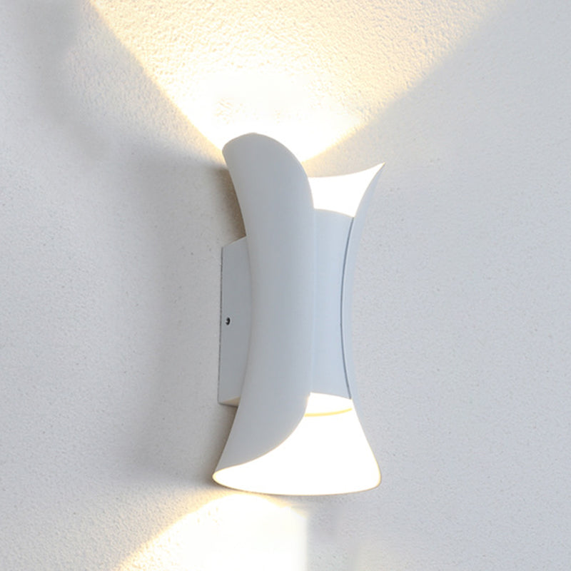 Small/Large Flared LED Wall Sconce Modern Metal 2 Bulbs Black/White/White-Gold Up Down Light for Terrace