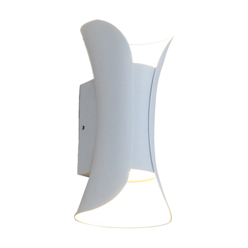 Small/Large Flared LED Wall Sconce Modern Metal 2 Bulbs Black/White/White-Gold Up Down Light for Terrace