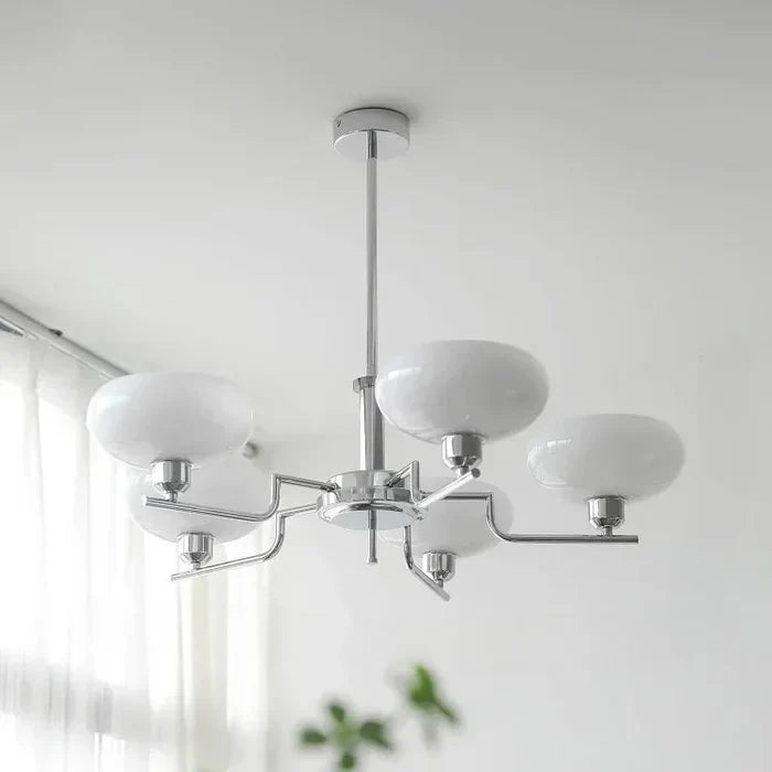 Modern Chandelier with Opal Glass Shades – Elegant Ceiling Lamp