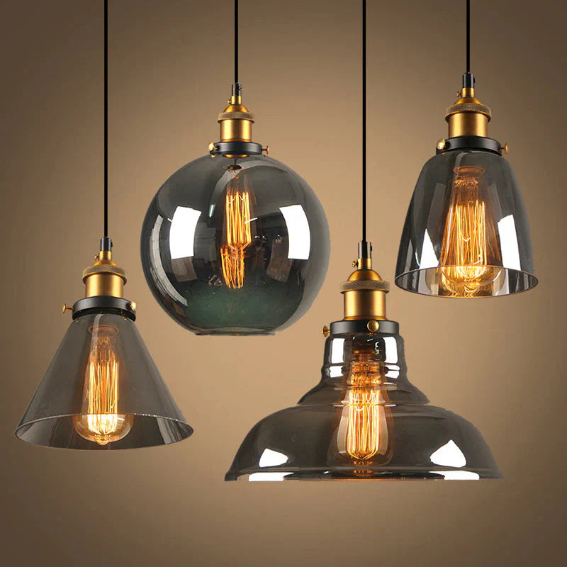 Retro Industrial Pendant Lamp with Glass – Smoky Glass Shade