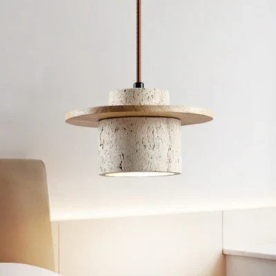 Modern Hanging Lamp Made of Stone and Wood
