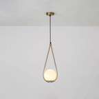 Metal Teardrop Hanging Ceiling Light Minimalism 1 Bulb Brass Finish Drop Pendant with Ball Cream Glass Shade