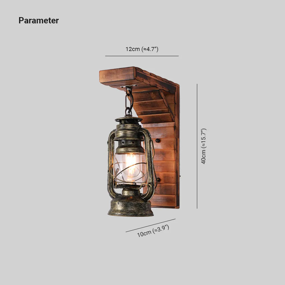 Lyros Lantern Vintage Wooden Rustic Wall Lamp