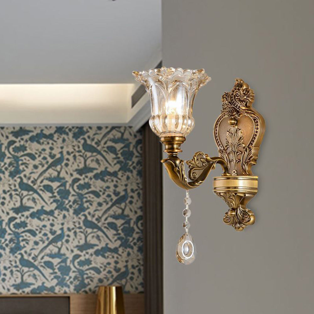 Ramiq Vintage Metal/Glass Wall Lamp, Gold