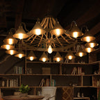Metal Black Chandelier Light Fixture Cone Industrial Rope Ceiling Suspension Lamp with Wagon Wheel Design