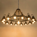 Metal Black Chandelier Light Fixture Cone Industrial Rope Ceiling Suspension Lamp with Wagon Wheel Design