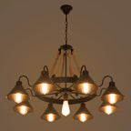 Metal Black Chandelier Light Fixture Cone Industrial Rope Ceiling Suspension Lamp with Wagon Wheel Design