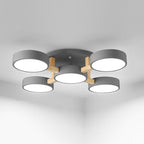 Round Living Room Semi Mount Lighting Acrylic Minimalist Ceiling Light Fixture with Wood Arm
