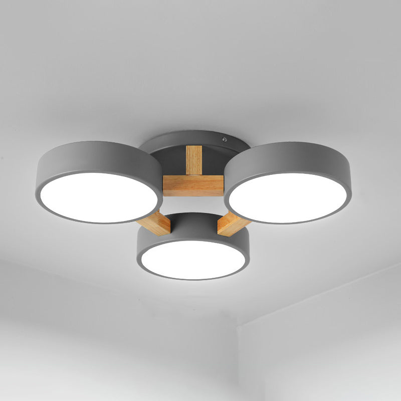 Round Living Room Semi Mount Lighting Acrylic Minimalist Ceiling Light Fixture with Wood Arm
