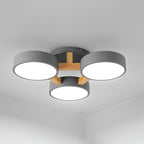 Round Living Room Semi Mount Lighting Acrylic Minimalist Ceiling Light Fixture with Wood Arm