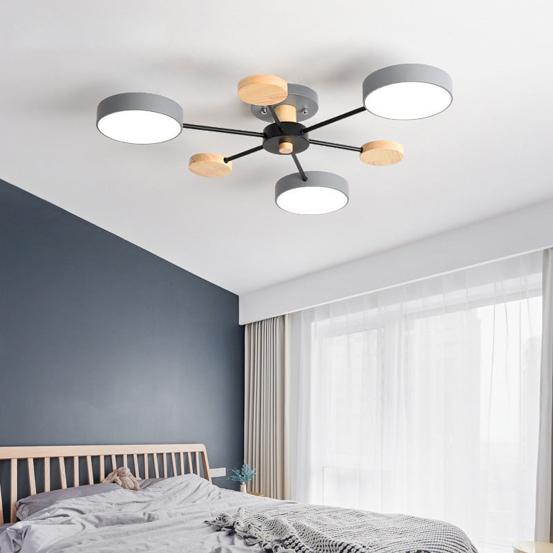 Branching Semi Flush Mount Light Simple Acrylic Bedroom Wood Close to Ceiling Lamp