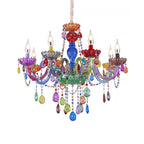 Fake Candle Pendant Light Pretty Glass Multi-Colored Chandelier with Teardrop Crystal for Kindergarten