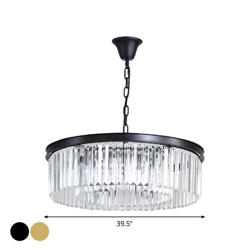 Black/Gold Round Pendant Light Fixture Minimalism Crystal 4/12/16 Bulbs Restaurant Ceiling Chandelier