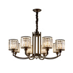 Black Cylinder Pendant Lighting Fixture Classic Faceted Crystal Living Room Chandelier Lamp