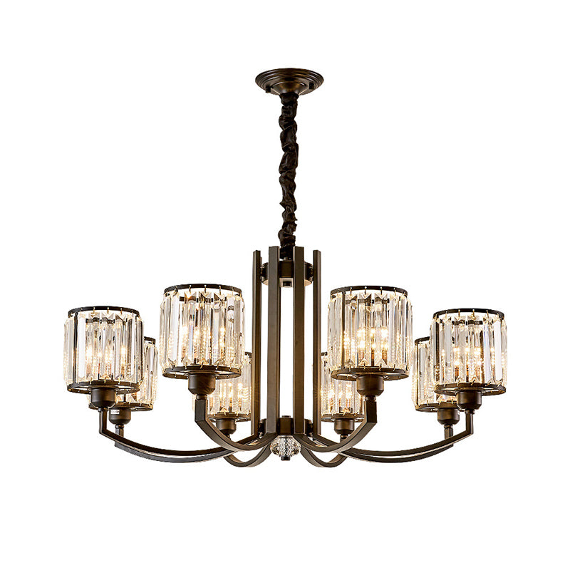 Black Cylinder Pendant Lighting Fixture Classic Faceted Crystal Living Room Chandelier Lamp