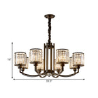 Black Cylinder Pendant Lighting Fixture Classic Faceted Crystal Living Room Chandelier Lamp