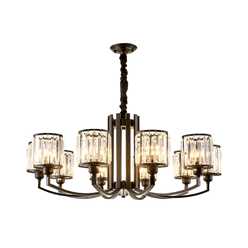 Black Cylinder Pendant Lighting Fixture Classic Faceted Crystal Living Room Chandelier Lamp