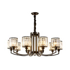 Black Cylinder Pendant Lighting Fixture Classic Faceted Crystal Living Room Chandelier Lamp