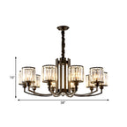 Black Cylinder Pendant Lighting Fixture Classic Faceted Crystal Living Room Chandelier Lamp