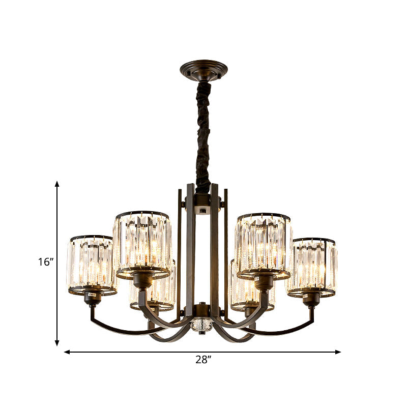 Black Cylinder Pendant Lighting Fixture Classic Faceted Crystal Living Room Chandelier Lamp