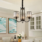 Black Cylinder Pendant Lighting Fixture Classic Faceted Crystal Living Room Chandelier Lamp